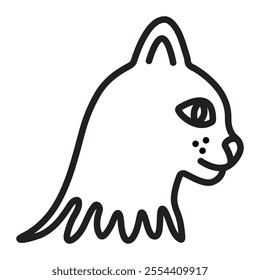 Cat muzzle single line icon, cute kitty in profile, black editable stroke, simple vector monochrome pictogram, outline illustration