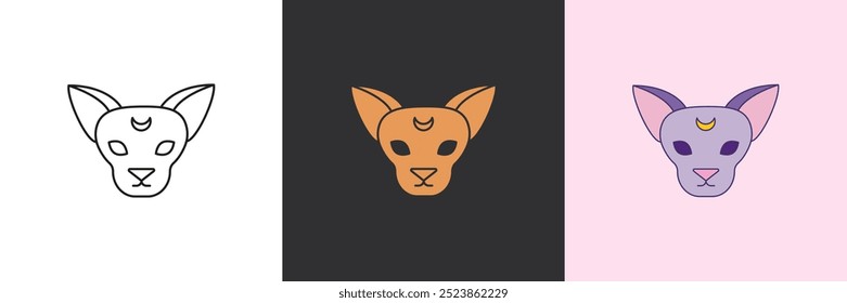 Cat mystic icon set. Black and colorful geometric vector logo template