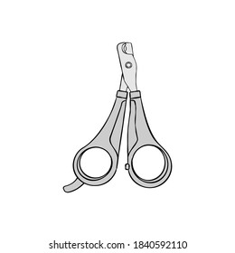 Cat nail clipper - hand drawn B&W vector illustration.