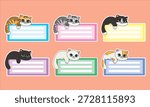 Cat Name Tag Sticker Set of 6 Colorful Kitten Breeds Vector