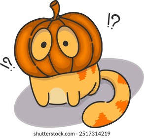 A cat named Som is wearing a pumpkin on his head for Halloween.