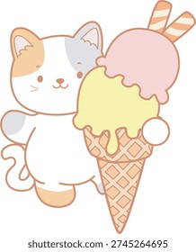 The cat naps beside an ice cream cone.