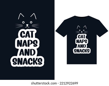 
Cat, naps and snack illustrations for print-ready T-Shirts design