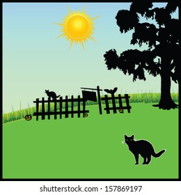 cat in the nature vector illustration