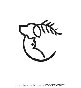 cat with nature vector logo design
