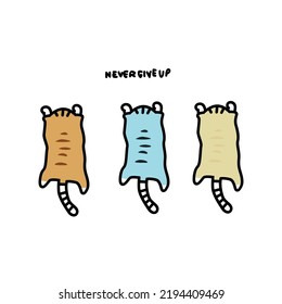 Cat Never Give Up V29 Patch Streetwear, Urban Design Blue and Brown Color Patch Commercial Use
