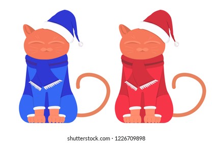 Cat in a New Year's suit. Vector illustration.