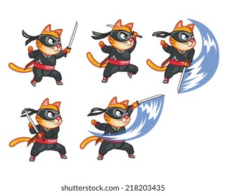 picture Cartoon Cute Ninja Cat https www shutterstock com image vector cat ninja attacking sprite 218203435