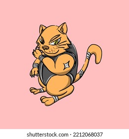 Cat ninja design pink background 