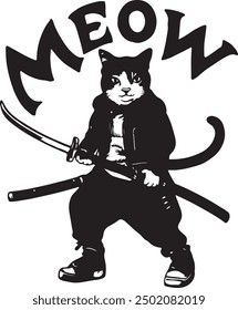 Cat ninja silhouette art illustration