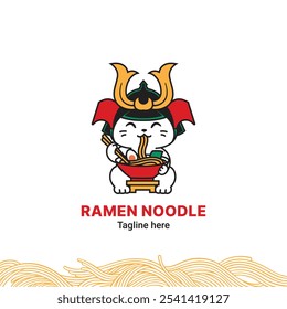 Vector de logotipo de samurai de fideos de gato