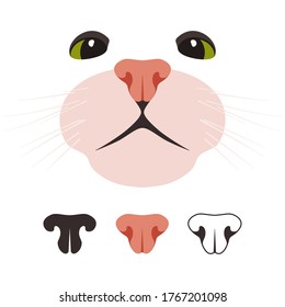 Cat nose and face vector cartoon illustration isolated on a white background.