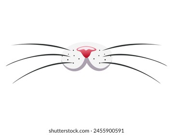 Cat nose with long whiskers. Cute face of a cat, dog or rabbit. A fun children's print or logo for a pet grooming business. Vector illustration