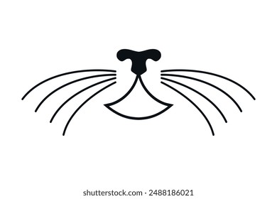 Cat nose, mouth and whiskers isolated on white background. Minimalism cat animal logo. Vector illustration