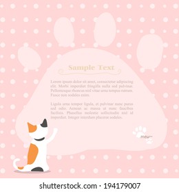 Cat note.  It is a memo template with pink background, white dot, cute cat and paw pattern text area. 