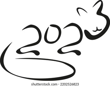 cat of numbers 2023 in hand draw style. Lunar zodiac symbol of Year of cat. Chinese New Year 2023 Christmas logo. Vector illustration
