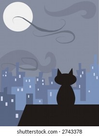 a cat observing the city at night