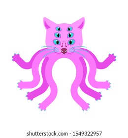 Cat Octopus monster. Ufo pet With Tentacles. 