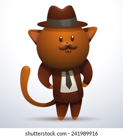 Cat in office. Boss in hat. vector