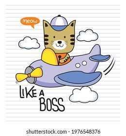 cat on the aeroplane funny animal cartoon