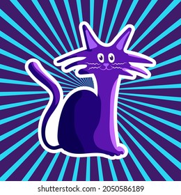 Cat on a background of rays in purple and blue colors.