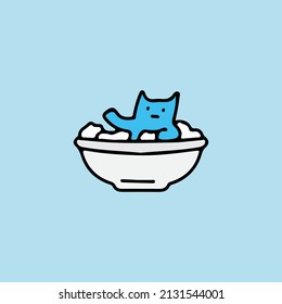 Cat on bathtub, illustration for t-shirt, sticker, or apparel merchandise. With doodle, retro, and cartoon style.