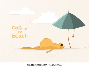 Cat On The Beach.Vector Illustration