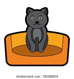 cat on bed cartoon pet icon image 