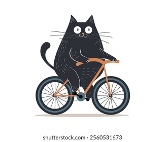 Cat on a bicycle. Cartoon character. Vector.