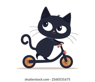 Cat on a bicycle. Cartoon character. Vector.