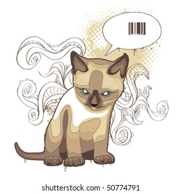 The cat on bizarre background. Vector illustration.