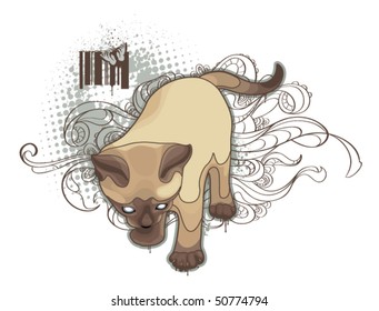 The cat on bizarre background. Vector illustration.
