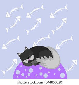 cat on the blue background