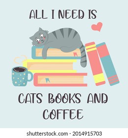 Cat on the books and hot coffee. All I need is cats, books and coffee.