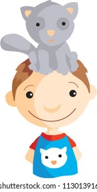 Cat is on boy's head