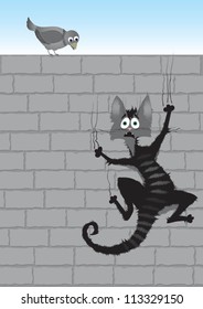 Cat on a brick wall