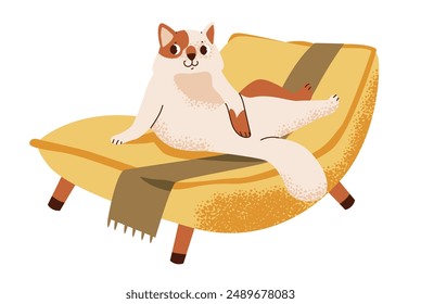 Cat on the chair. Resting cute cat. Flat vector illustration.