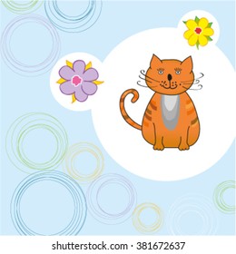 cat on circle with flowers
