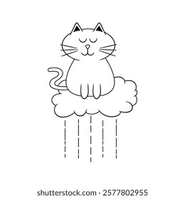 A cat on a cloud with rain below. A charming design about dreams and imagination.