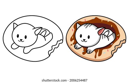 cat on the doughnut coloring page for kids