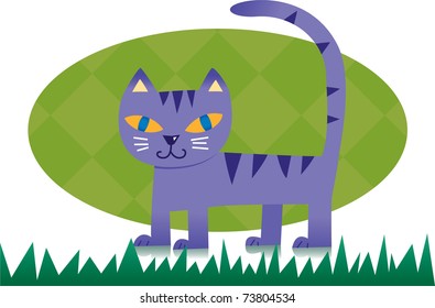 cat on grass /cool, good-looking blue tabby cat on grass