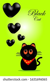 ฺBlack cat on green background