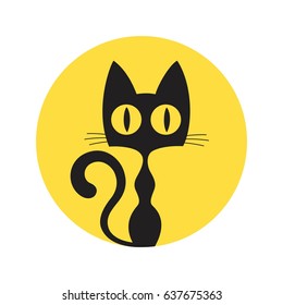 Cat on the moon, Halloween icon flat design on white background, Vector illustration