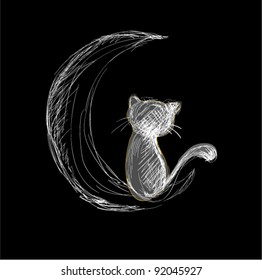 Cat Moon Hand Drawn Sketch
