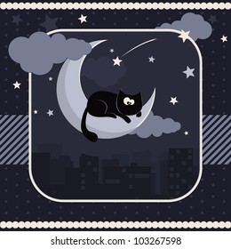 cat on moon. Vector illustration