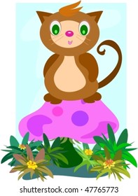 Cat on a Mushroom Vector