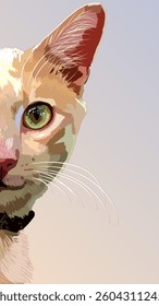 Cat on the phone. Background with a cat, stretched vertically.