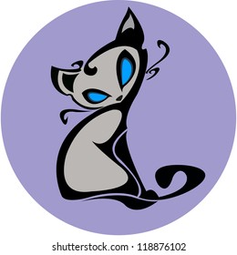 Cat on a purple circle