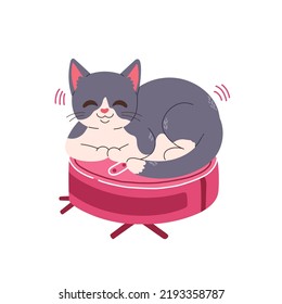 Cat on robot vacuum cleaner flat design vector