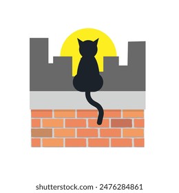 Cat on the roof. Cat, vector illustration